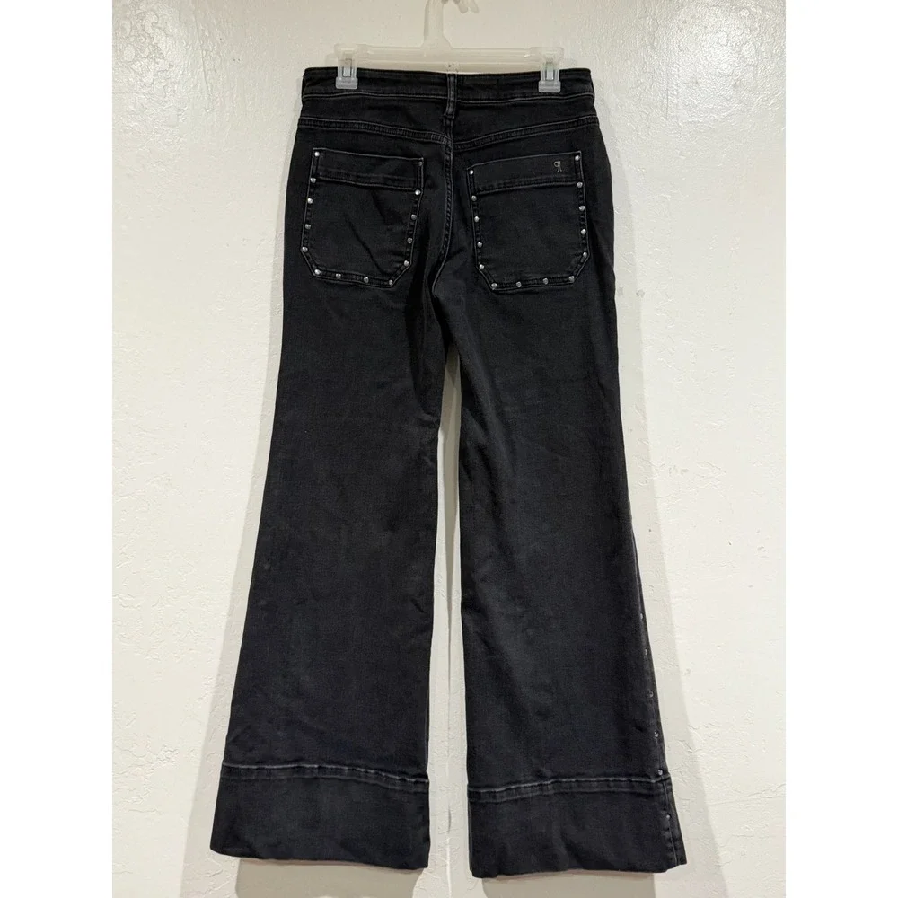 Pilcro Anthropologie Wide Leg Studded Jeans Black High Rise Utility Denim 28